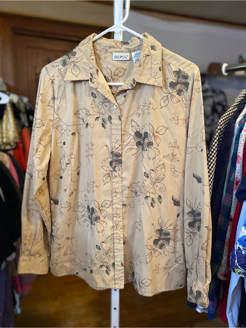 White Stag Beige Floral Button-Down Shirt